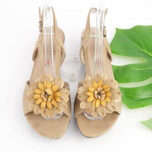 Bussola Womens Lisboa Sandals Size 38 7 Tan Leather‎ Slingback Big Flower Shoes